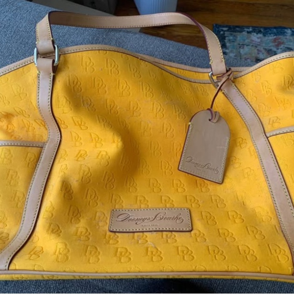 Dooney & Bourke Large Yellow Canvas & Leather Tote Bag